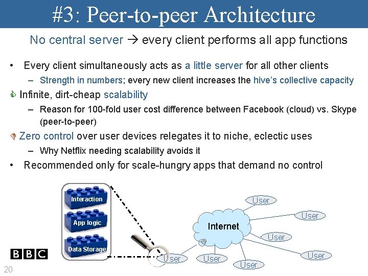 #3: Peer-to-peer Architecture No central server every client performs all app functions • Every