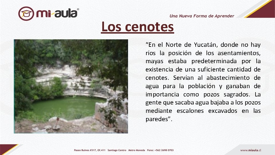 Los cenotes “En el Norte de Yucatán, donde no hay ríos la posición de