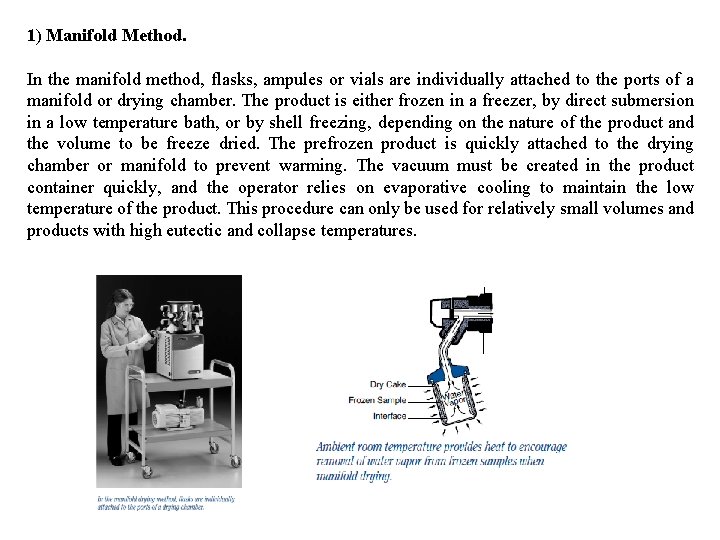 1) Manifold Method. In the manifold method, flasks, ampules or vials are individually attached