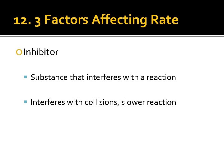 12. 3 Factors Affecting Rate Inhibitor Substance that interferes with a reaction Interferes with