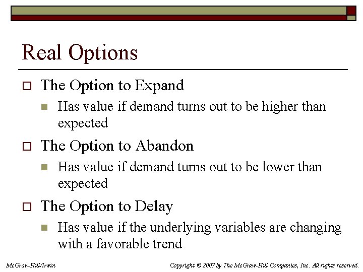 Real Options Analysis Example Chapter 9 Risk Analysis Real Options and Capital