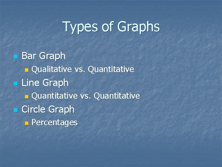 Types of Graphs n Bar Graph n n Line Graph n n Qualitative vs.