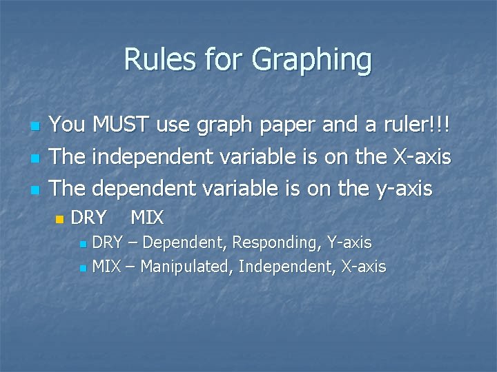 Rules for Graphing n n n You MUST use graph paper and a ruler!!!