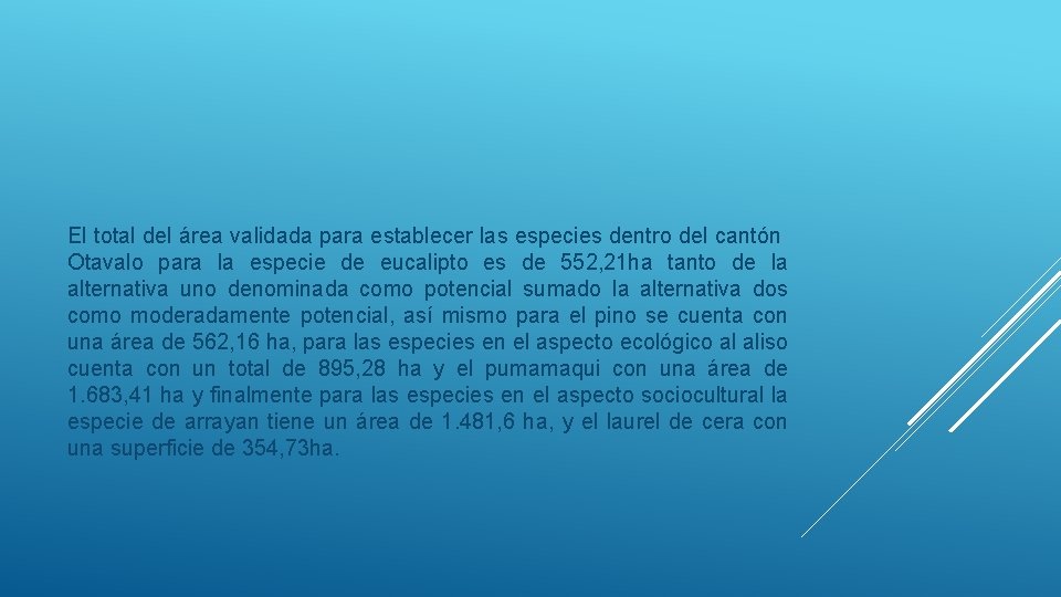 El total del área validada para establecer las especies dentro del cantón Otavalo para