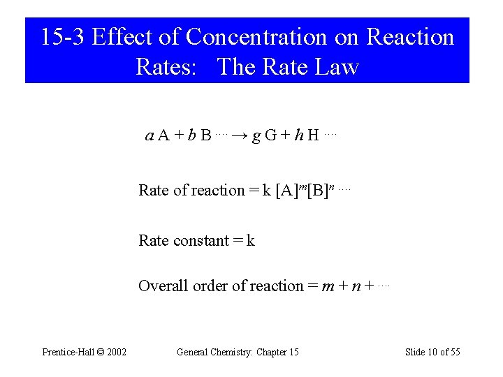 15 -3 Effect of Concentration on Reaction Rates: The Rate Law a A +