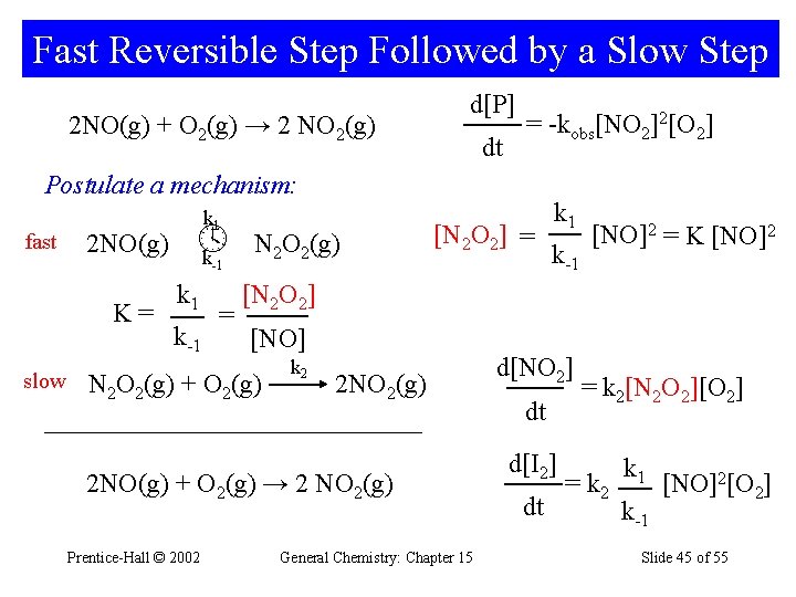 Fast Reversible Step Followed by a Slow Step 2 NO(g) + O 2(g) →