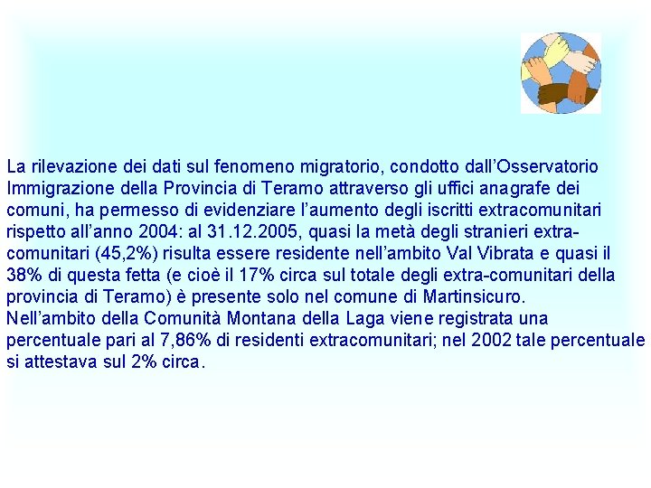 La rilevazione dei dati sul fenomeno migratorio, condotto dall’Osservatorio Immigrazione della Provincia di Teramo