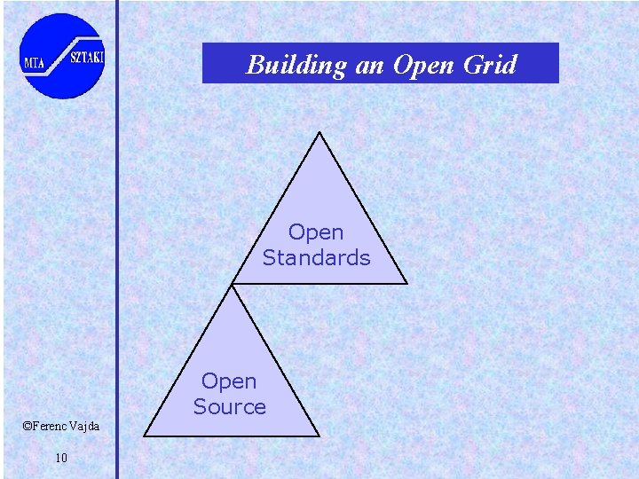 Building an Open Grid Open Standards Open Source ©Ferenc Vajda 10 