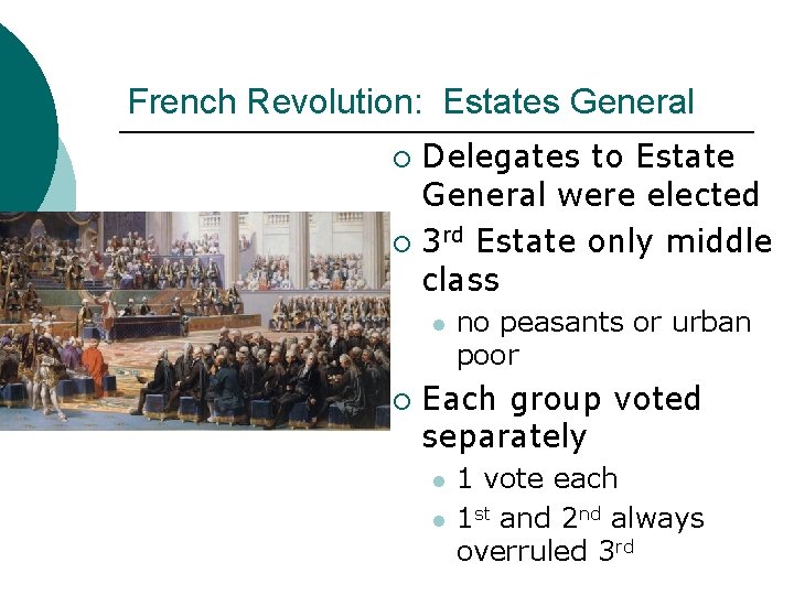 French Revolution: Estates General Delegates to Estate General were elected ¡ 3 rd Estate