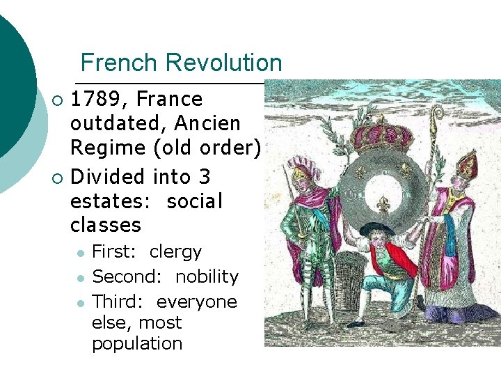 French Revolution 1789, France outdated, Ancien Regime (old order) ¡ Divided into 3 estates:
