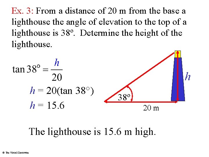 Ex. 3: From a distance of 20 m from the base a lighthouse the