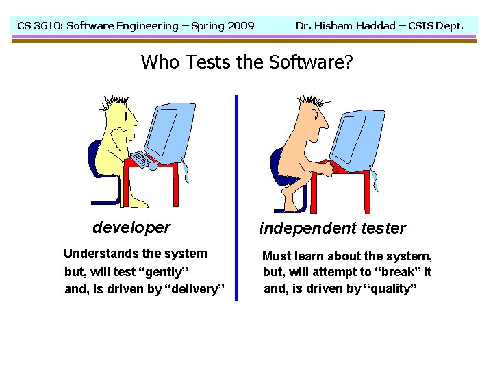 CS 3610: Software Engineering – Spring 2009 Dr. Hisham Haddad – CSIS Dept. Who