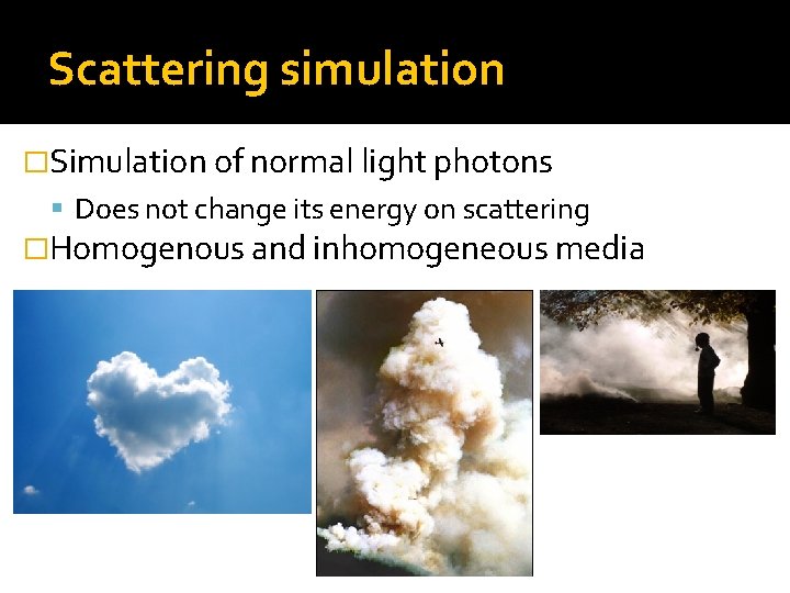 Scattering simulation �Simulation of normal light photons Does not change its energy on scattering