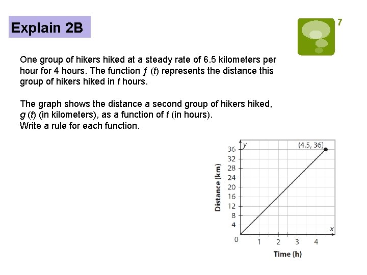 Explain 2 B One group of hikers hiked at a steady rate of 6.