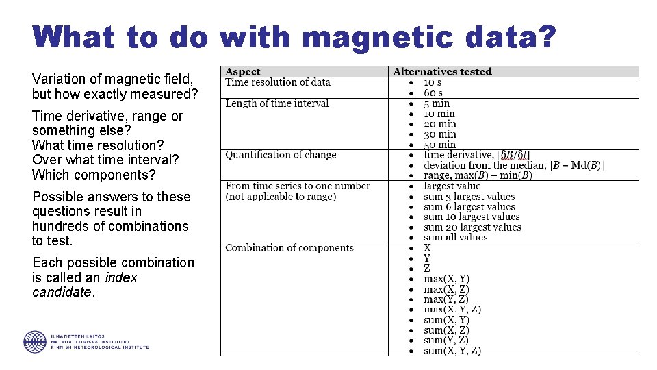 What to do with magnetic data? Variation of magnetic field, but how exactly measured?