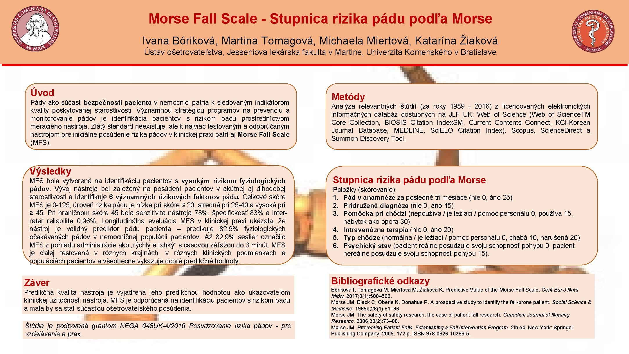 Morse Fall Scale - Stupnica rizika pádu podľa Morse Ivana Bóriková, Martina Tomagová, Michaela