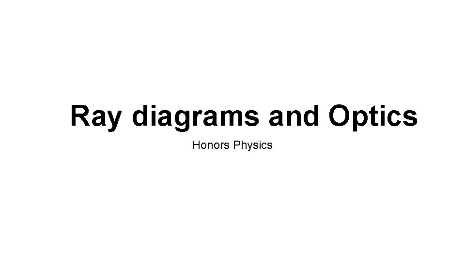 Ray diagrams and Optics Honors Physics 