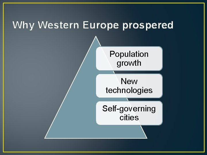 Why Western Europe prospered Population growth New technologies Self-governing cities 