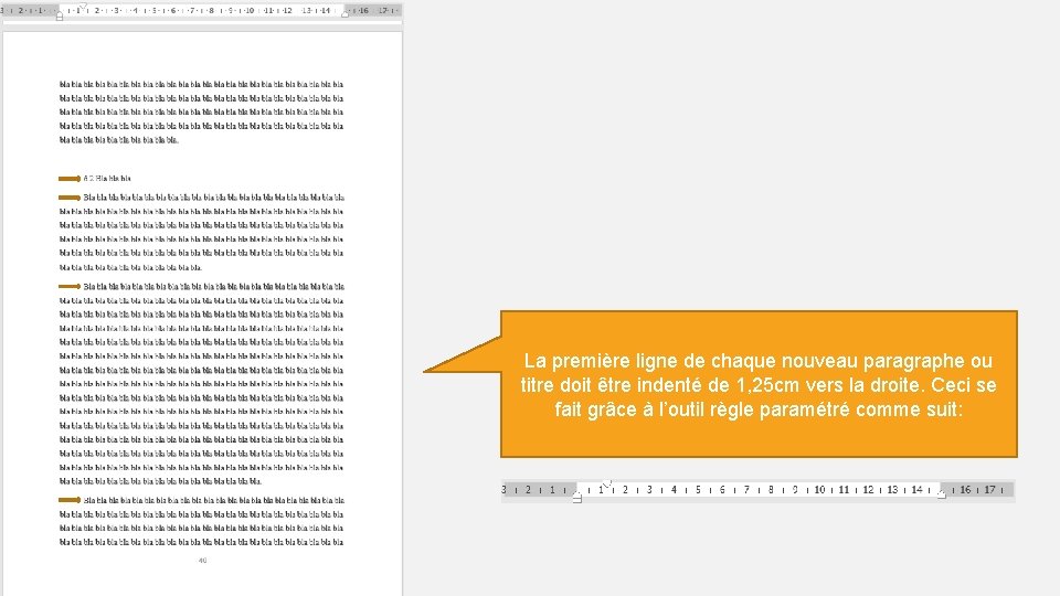 La première ligne de chaque nouveau paragraphe ou titre doit être indenté de 1,