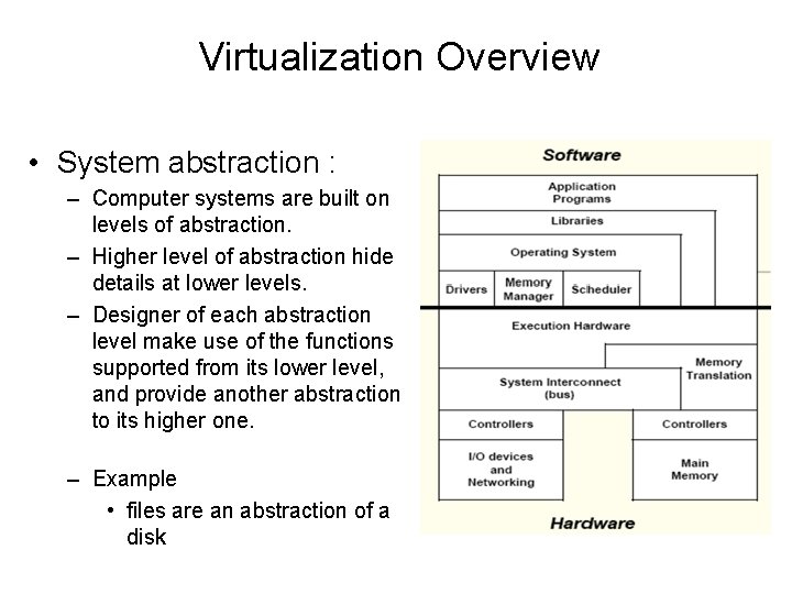Virtualization Overview • System abstraction : – Computer systems are built on levels of