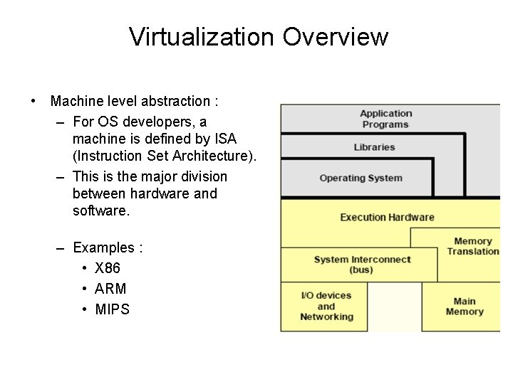 Virtualization Overview • Machine level abstraction : – For OS developers, a machine is