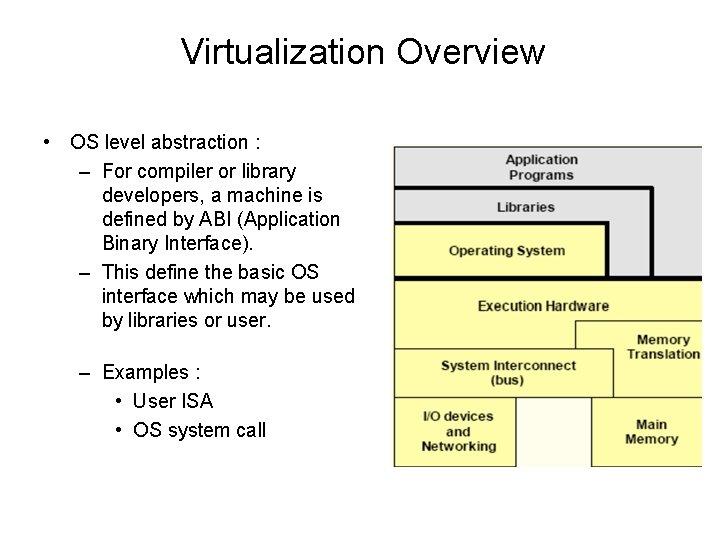 Virtualization Overview • OS level abstraction : – For compiler or library developers, a