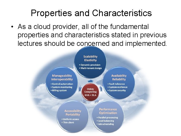 Properties and Characteristics • As a cloud provider, all of the fundamental properties and