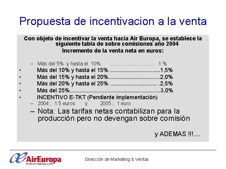 Propuesta de incentivacion a la venta Con objeto de incentivar la venta hacia Air Propuesta de incentivacion a la venta Con objeto de incentivar la venta hacia Air