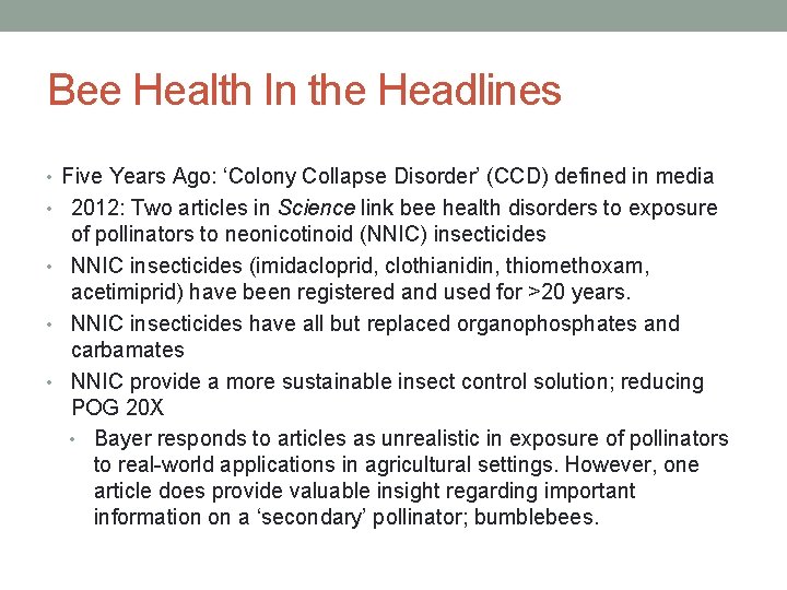 BEE HEALTH UPDATE POLLINATOR HAZARD LANGUAGE CHANGES PCOC