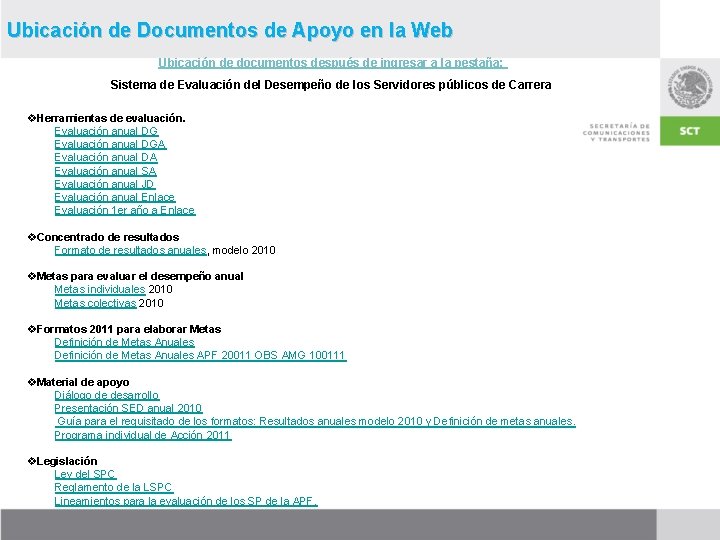 Ubicación de Documentos de Apoyo en la Web Ubicación de documentos después de ingresar