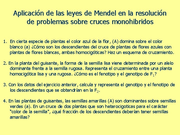 Aplicación de las leyes de Mendel en la resolución de problemas sobre cruces monohibridos
