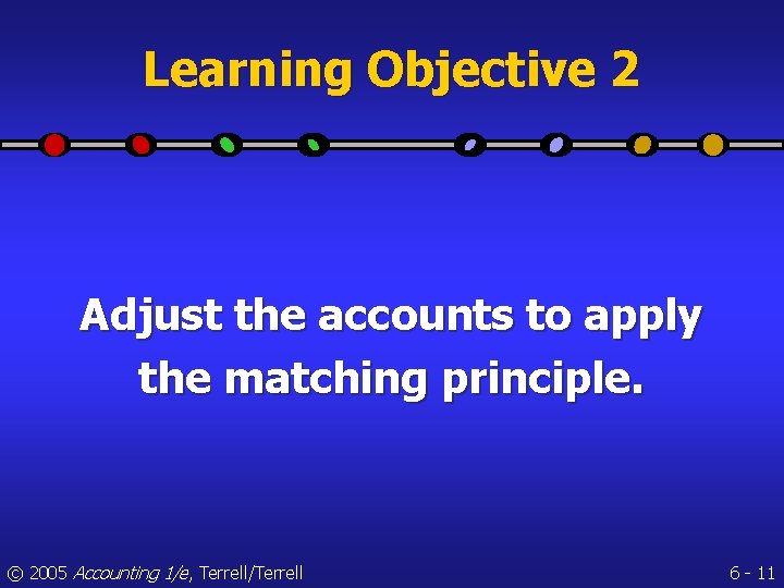 Learning Objective 2 Adjust the accounts to apply the matching principle. © 2005 Accounting
