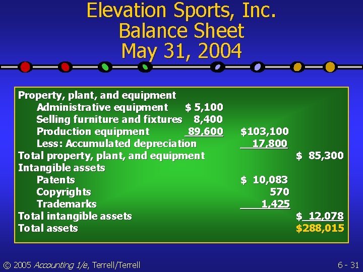 Elevation Sports, Inc. Balance Sheet May 31, 2004 Property, plant, and equipment Administrative equipment