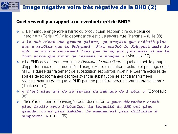 Image négative voire très négative de la BHD (2) Quel ressenti par rapport à