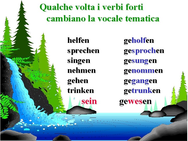 Qualche volta i verbi forti cambiano la vocale tematica helfen sprechen singen nehmen gehen