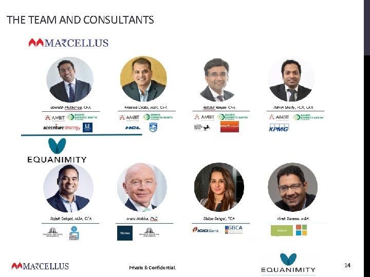 THE TEAM AND CONSULTANTS Private & Confidential. 14 THE TEAM AND CONSULTANTS Private & Confidential. 14