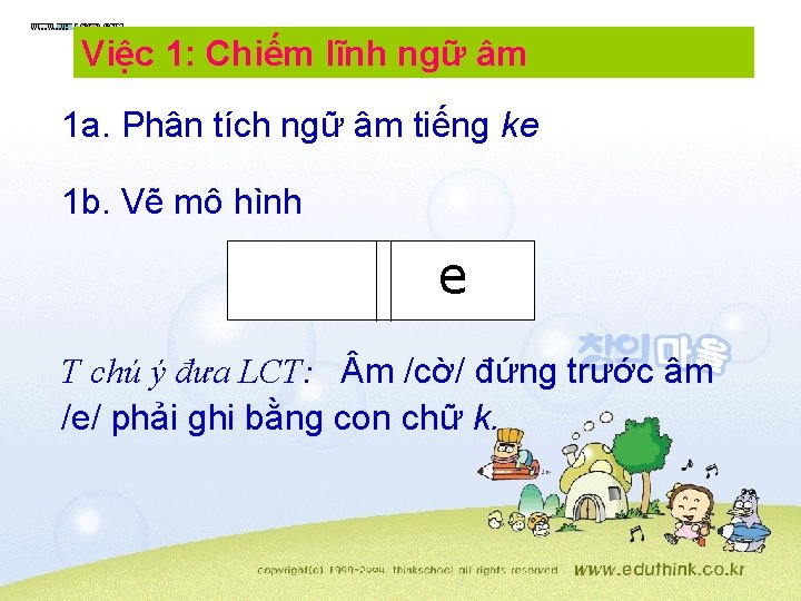 Việc 1: Chiếm lĩnh ngữ âm 1 a. Phân tích ngữ âm tiếng ke