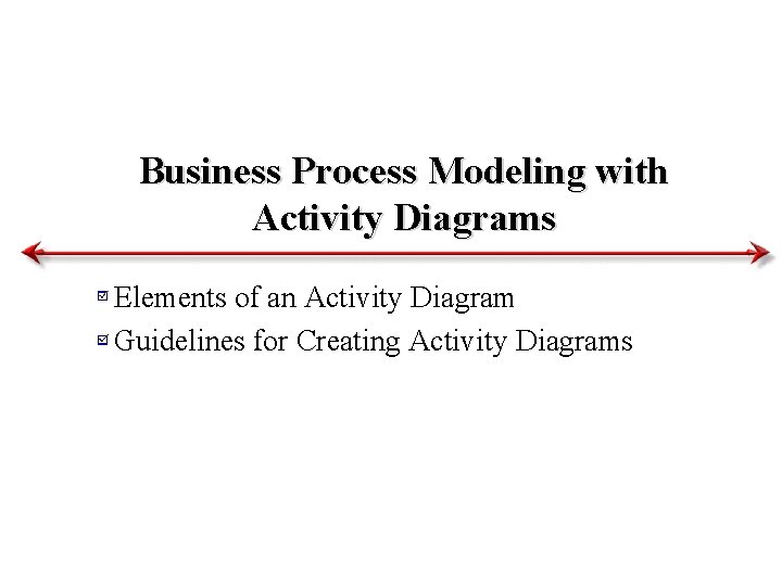 Business Process Modeling with Activity Diagrams Elements of an Activity Diagram Guidelines for Creating