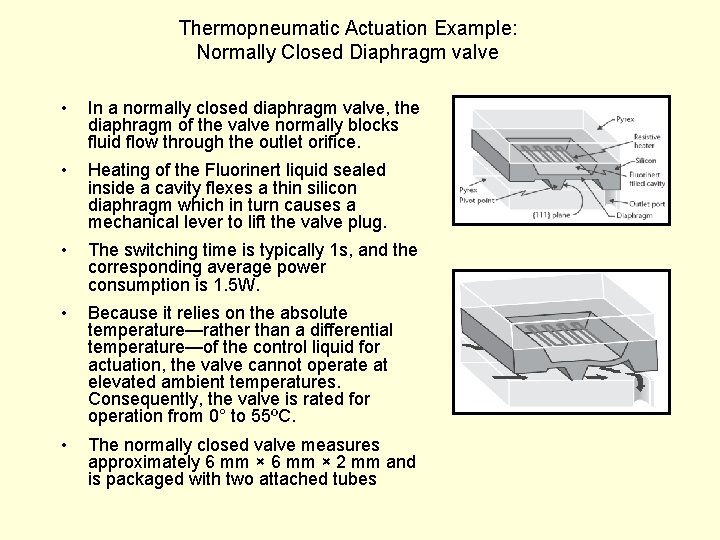 Thermopneumatic Actuation Example: Normally Closed Diaphragm valve • In a normally closed diaphragm valve,