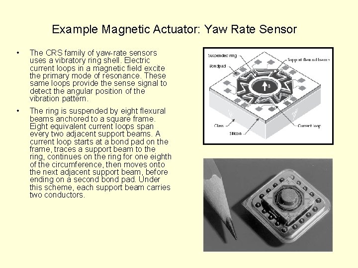 Example Magnetic Actuator: Yaw Rate Sensor • The CRS family of yaw-rate sensors uses