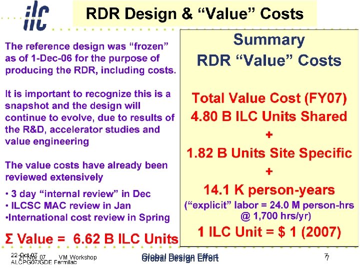 27 Nov 07 VM Workshop Global Design Effort 7 