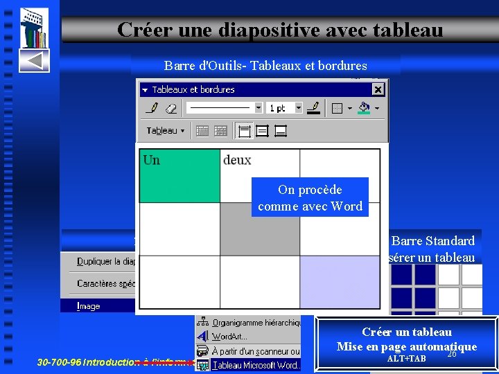 Créer une diapositive avec tableau dispose de troisetméthodes Barre On d'Outils. Tableaux bordures 1