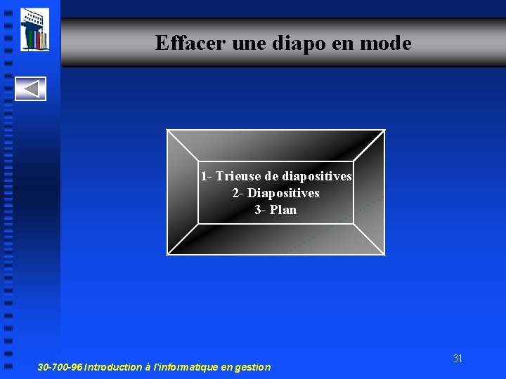 Effacer une diapo en mode 1 - Trieuse de diapositives 2 - Diapositives 3