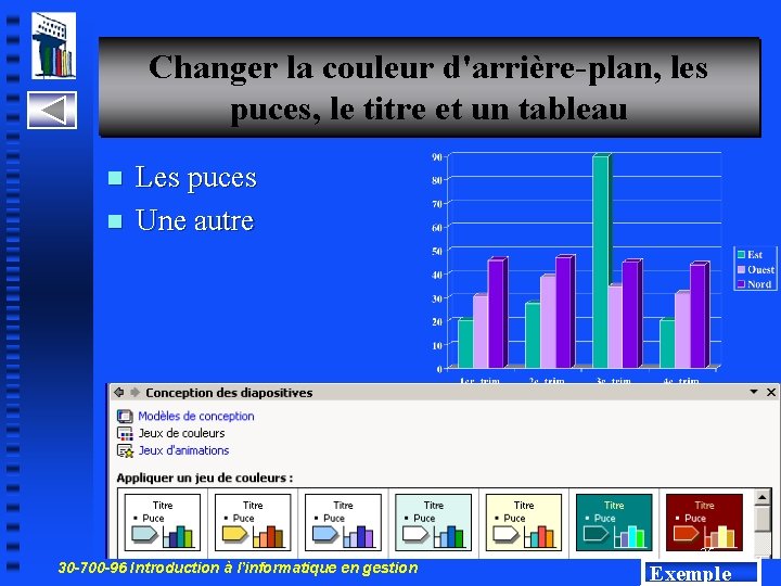 Changer la couleur d'arrière-plan, les puces, le titre et un tableau n n Les