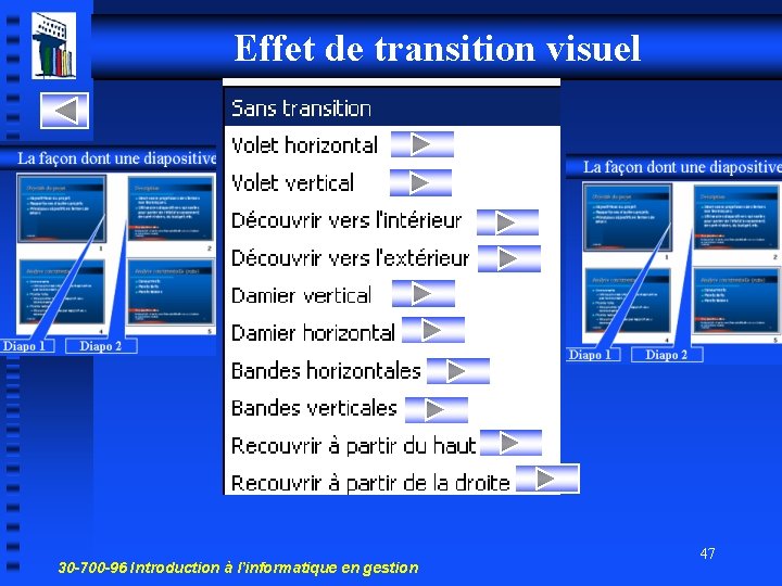 Effet de transition visuel 30 -700 -96 Introduction à l’informatique en gestion 47 