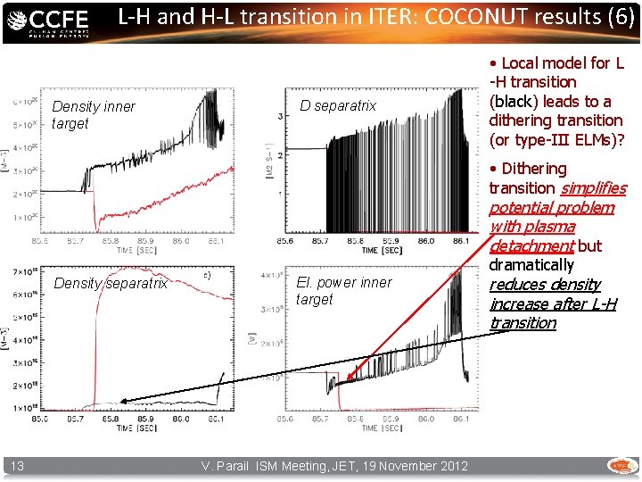 L-H and H-L transition in ITER: COCONUT results (6) Density inner target Density separatrix