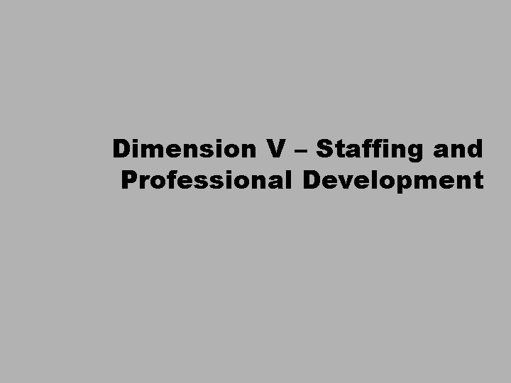 Dimension V – Staffing and Professional Development 