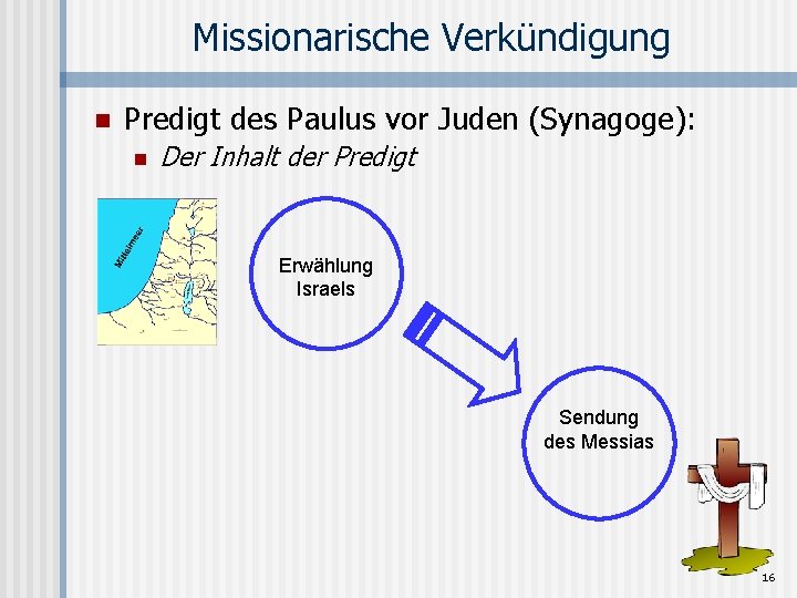 Missionarische Verkündigung n Predigt des Paulus vor Juden (Synagoge): n Der Inhalt der Predigt