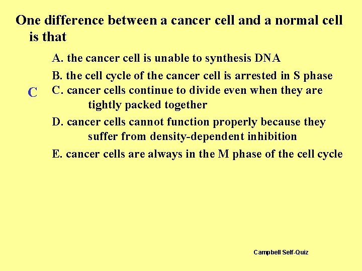 One difference between a cancer cell and a normal cell is that C A. One difference between a cancer cell and a normal cell is that C A.