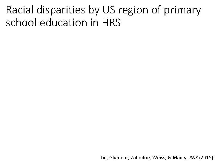 Racial disparities by US region of primary school education in HRS Liu, Glymour, Zahodne,